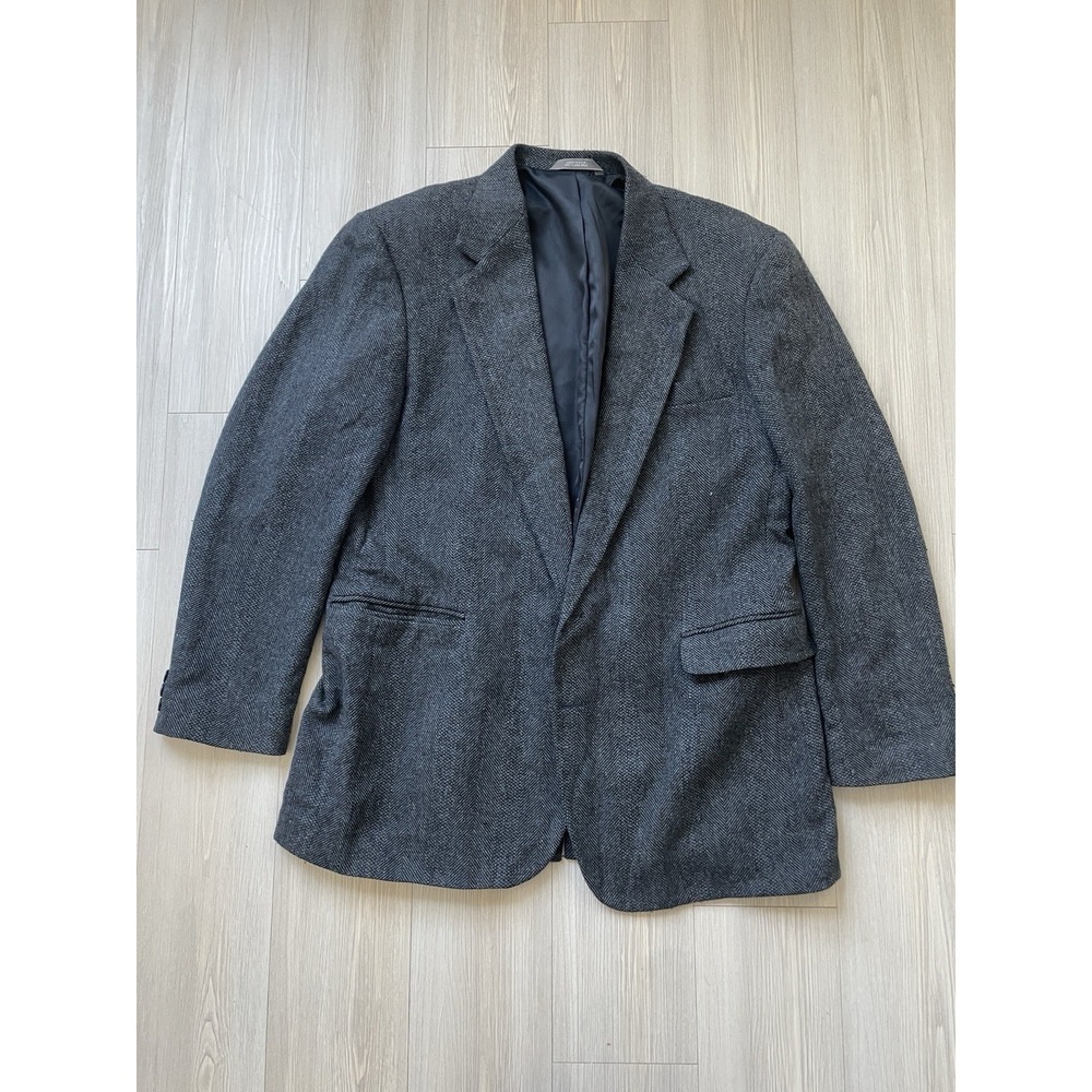 Haggar Clothing Men's Blue Blazer Size 42R 100% Wool Made In USA Vintage Tweed
